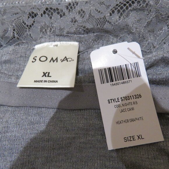 SOMA Cool Nights Rib Lace Trim Pajama Cami Top in Gray Lounge Comfy Size XL NWT - Picture 14 of 14